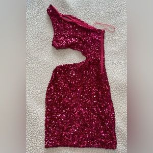Fashion Nova Hot Pink One Shoulder Cutout Sequin Dress